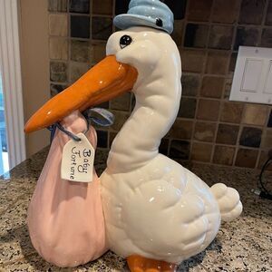 Large Vintage Stork Ceramic Baby Fortune 1960’s Welcome Bank Decor